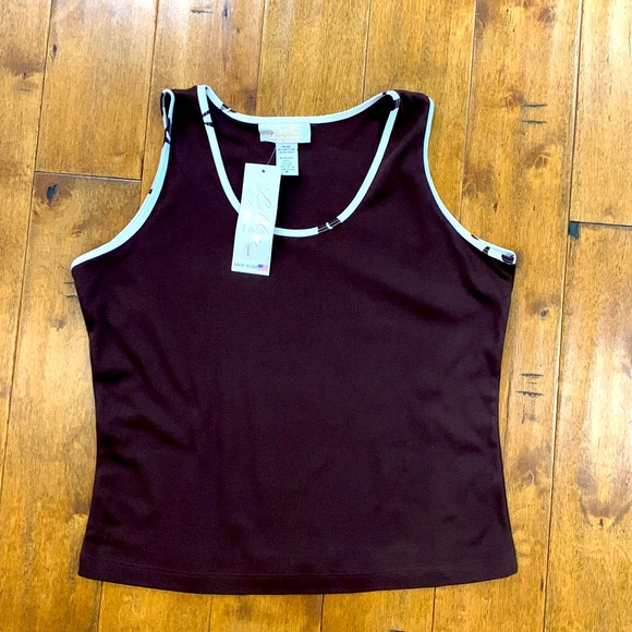 NWT LILLY OF CALIFORNIA BROWN TANK WITH WHITE TRIM - Picture 4 of 5
